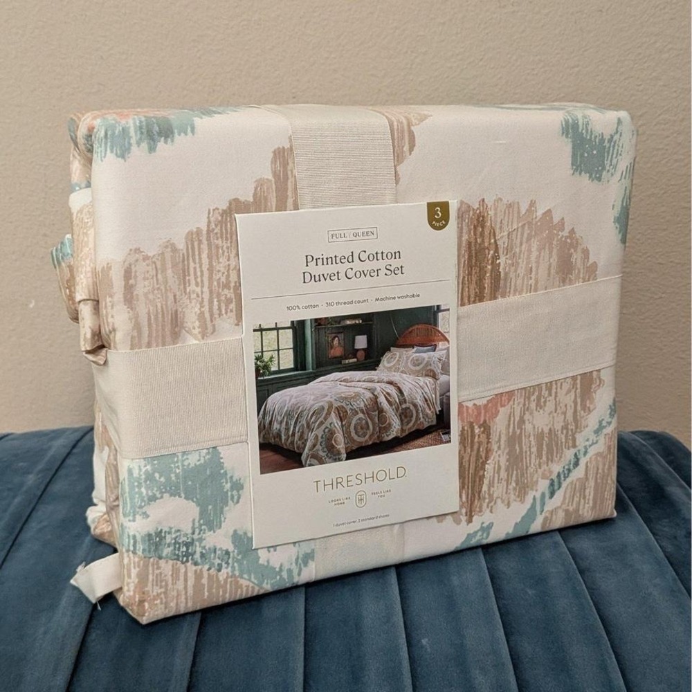 New Threshold Suzani Print Duvet Cover and Sham Set Ivory Blue‎ Full Queen